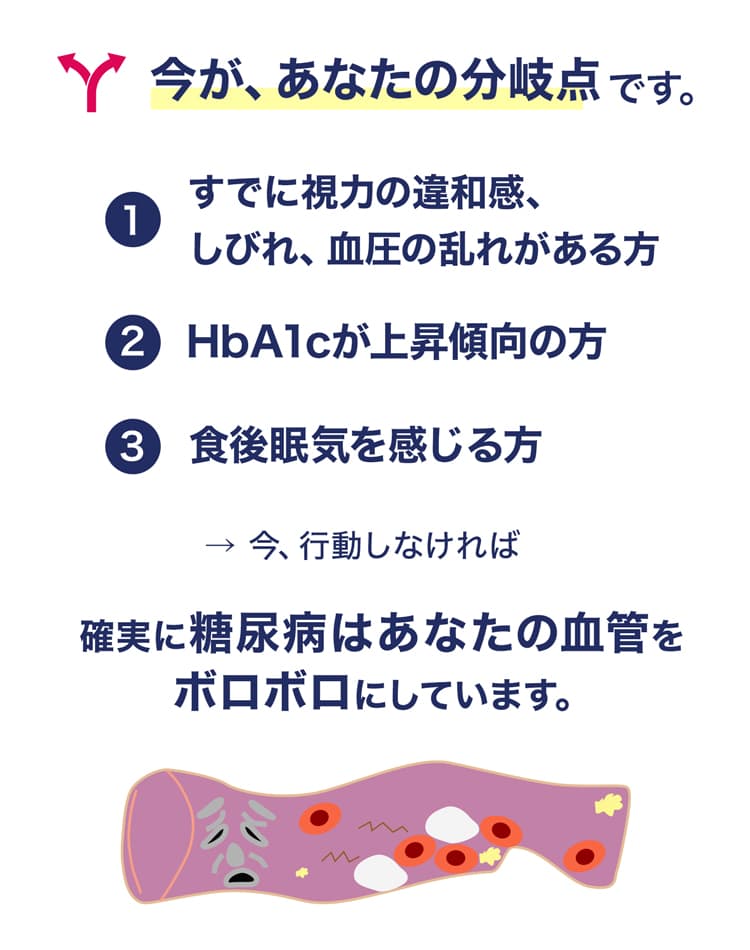 糖尿病の分岐点と血管への影響説明