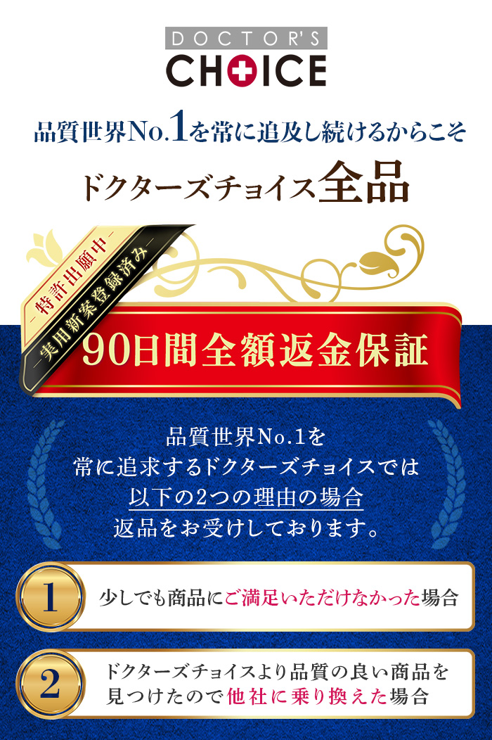 品質世界No.1を常に追及し続けるからこそドクターズチョイス全品90日間返品保証